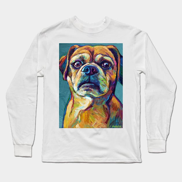 Cute Puggle On Blue Long Sleeve T-Shirt by RobertPhelpsArt